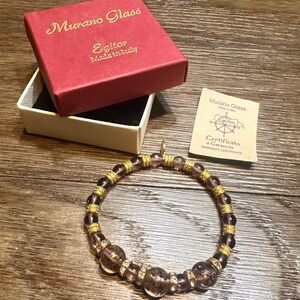 Egitore Murano Glass Beaded Bracelet Purple Gold‎ Sparkles Italy Handmade